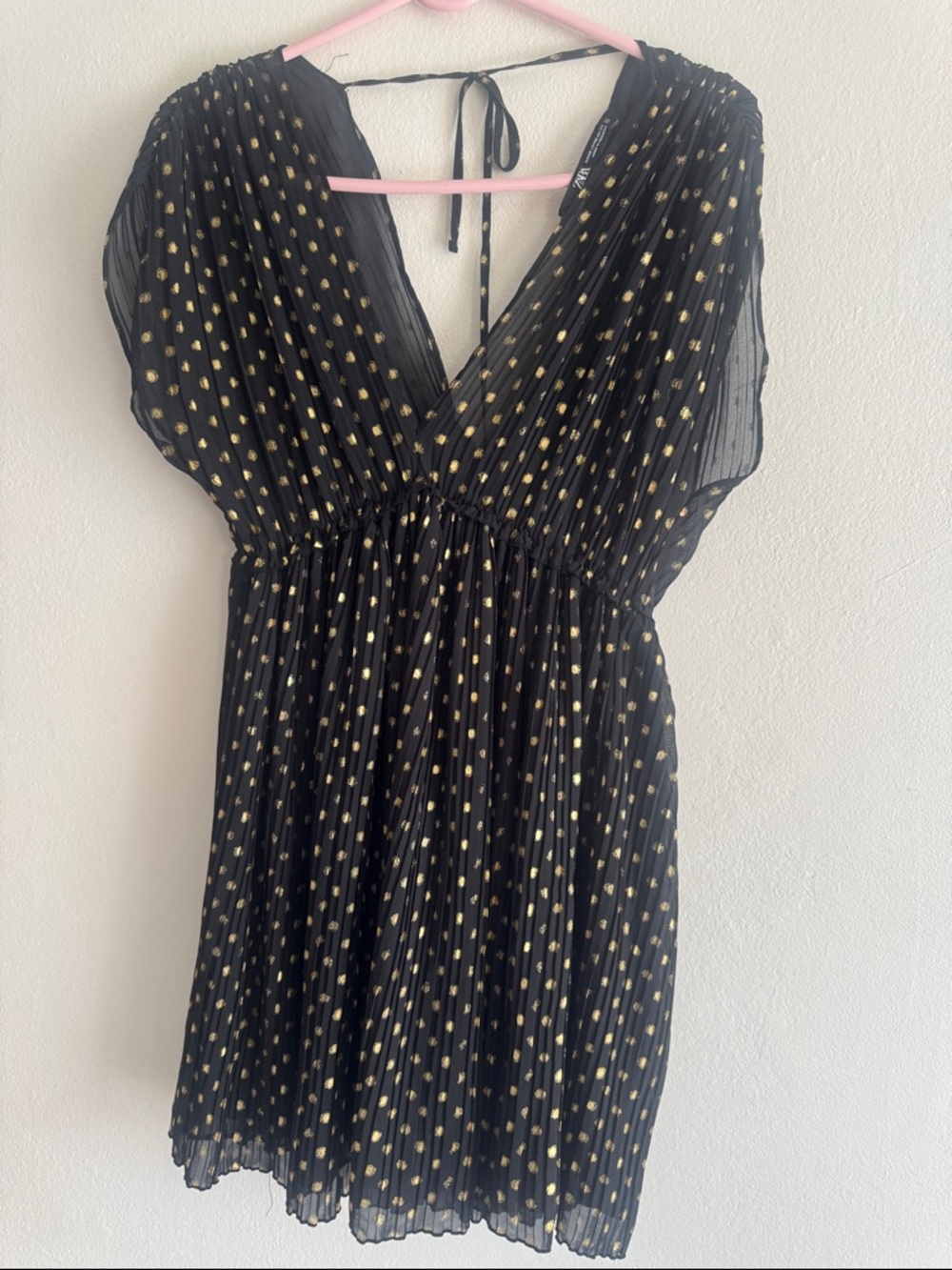 Zara Black Mini Dress with Gold Dot Print